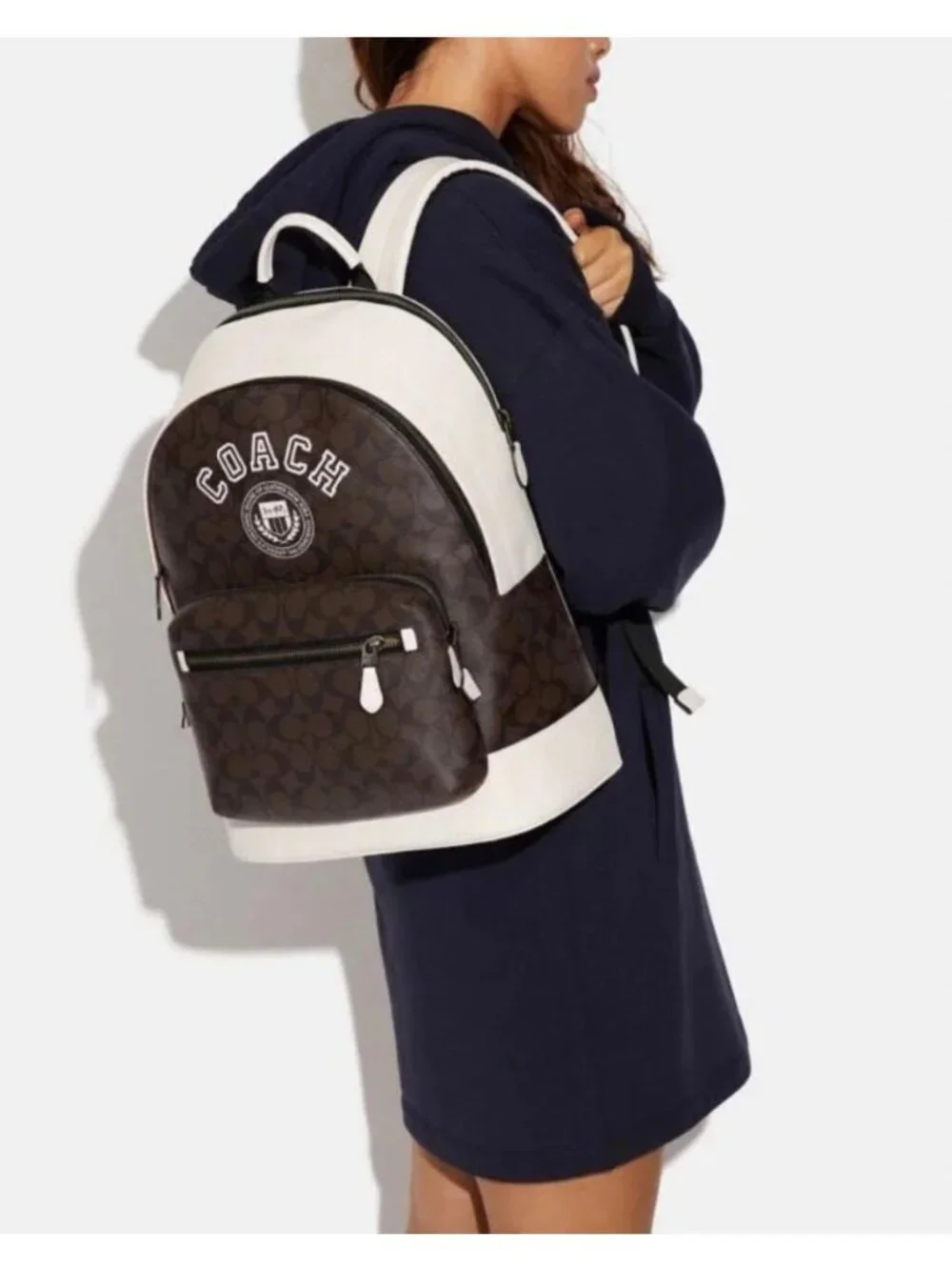 Coach West Backpack Signature Canvas Varsity Motif Leather Trim Limited Edition